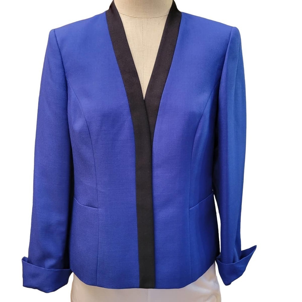 Vintage‎ Kasper Blazer Blue Black Women's Size 10 Petite Color Block Care…